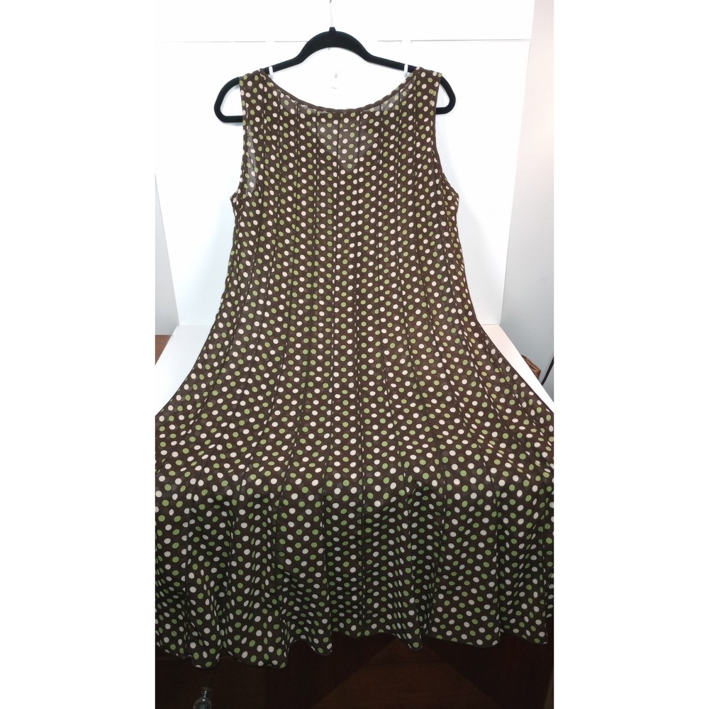 Studio 1940 Brown Flowy Dress Green White Polka Dot Size 16 Keyhole closure back